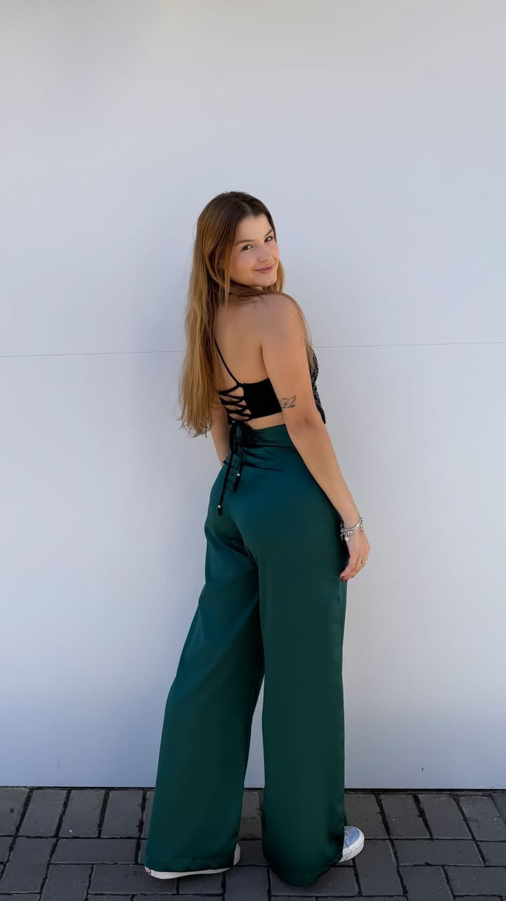 Calça acetinada verde esmeralda