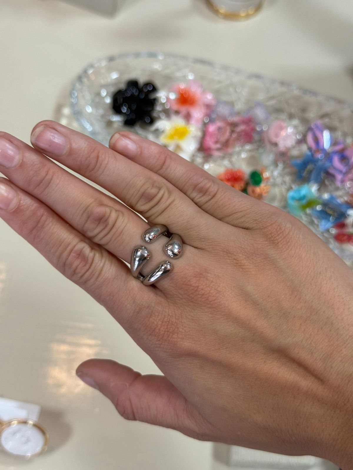 Anel Gotas Prateadas