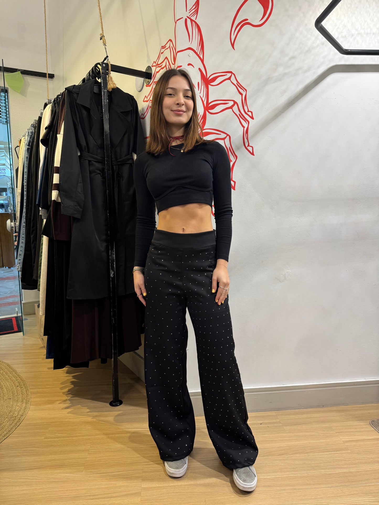 Calça de strass cae