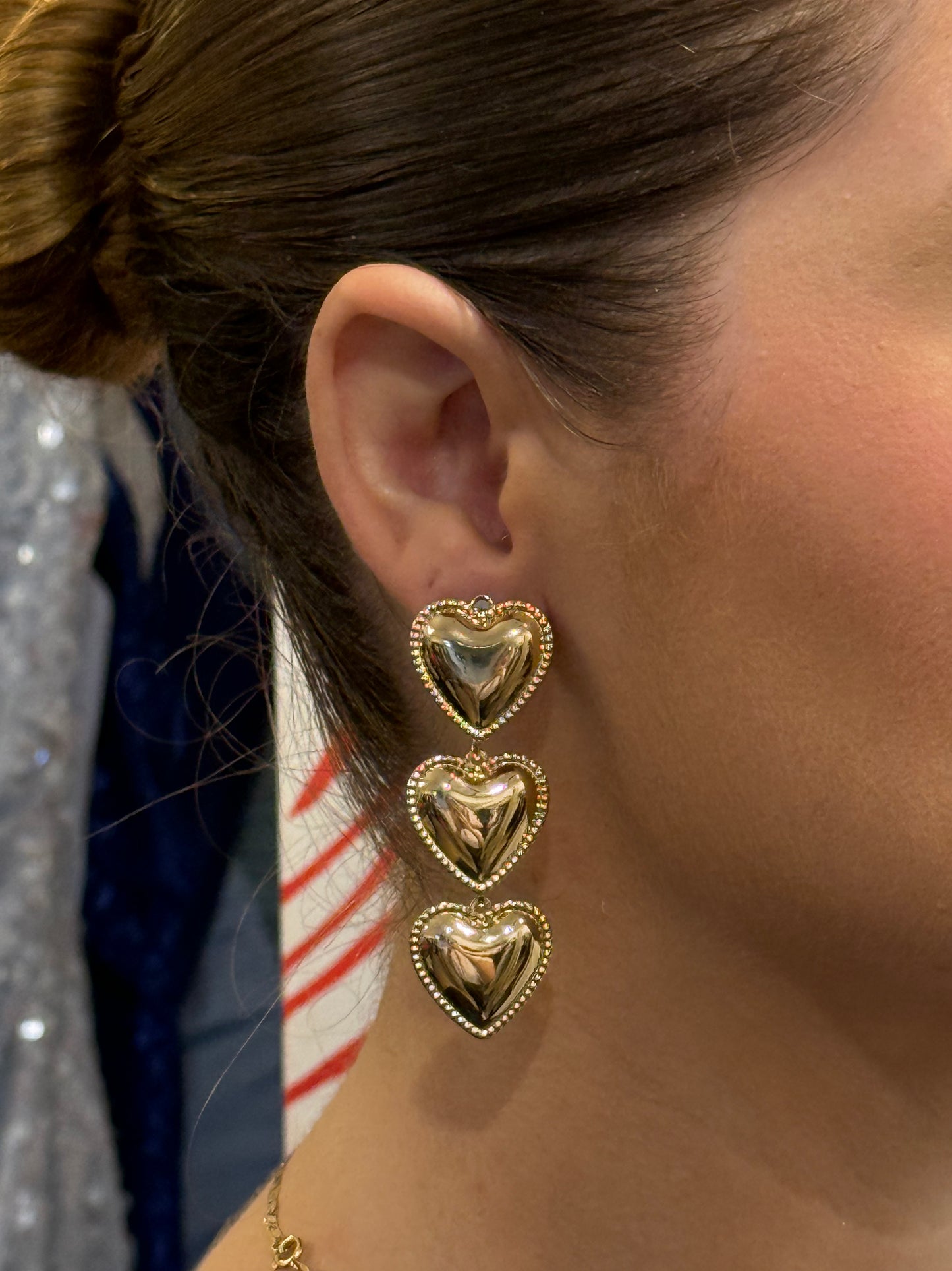 Brinco 3 corações Dourado