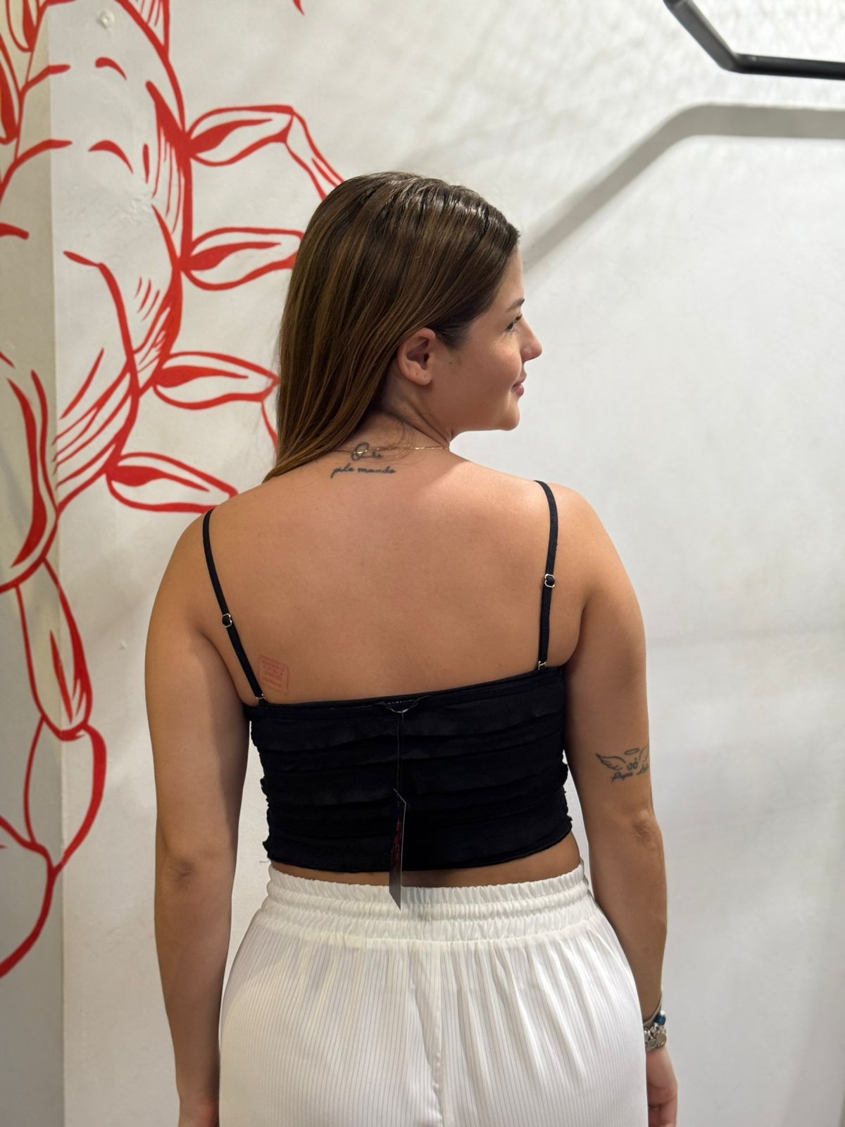 Cropped Basico Com Babados Preto