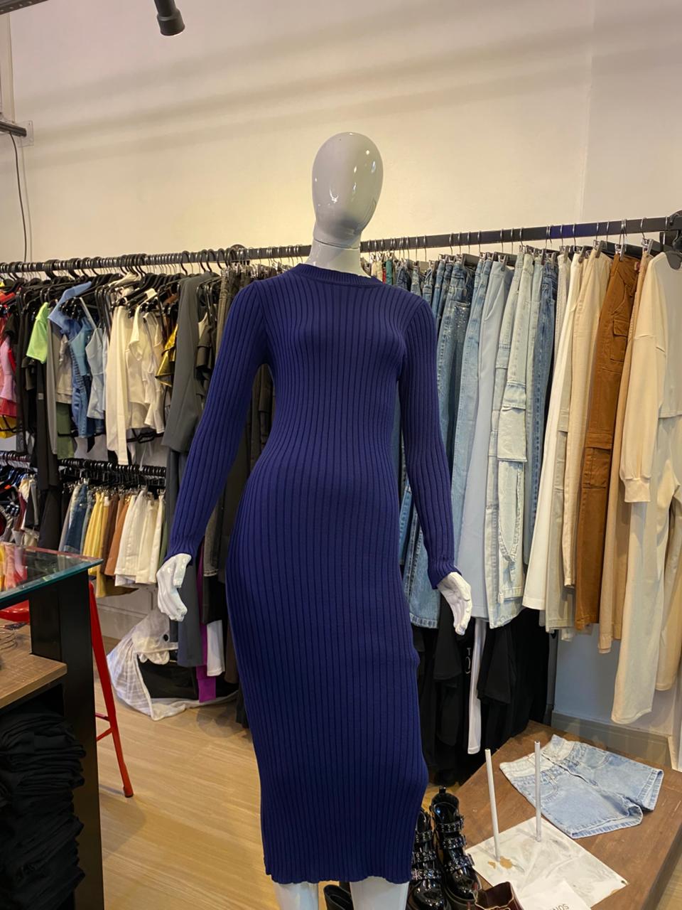 Vestido Tricot Azul Midi