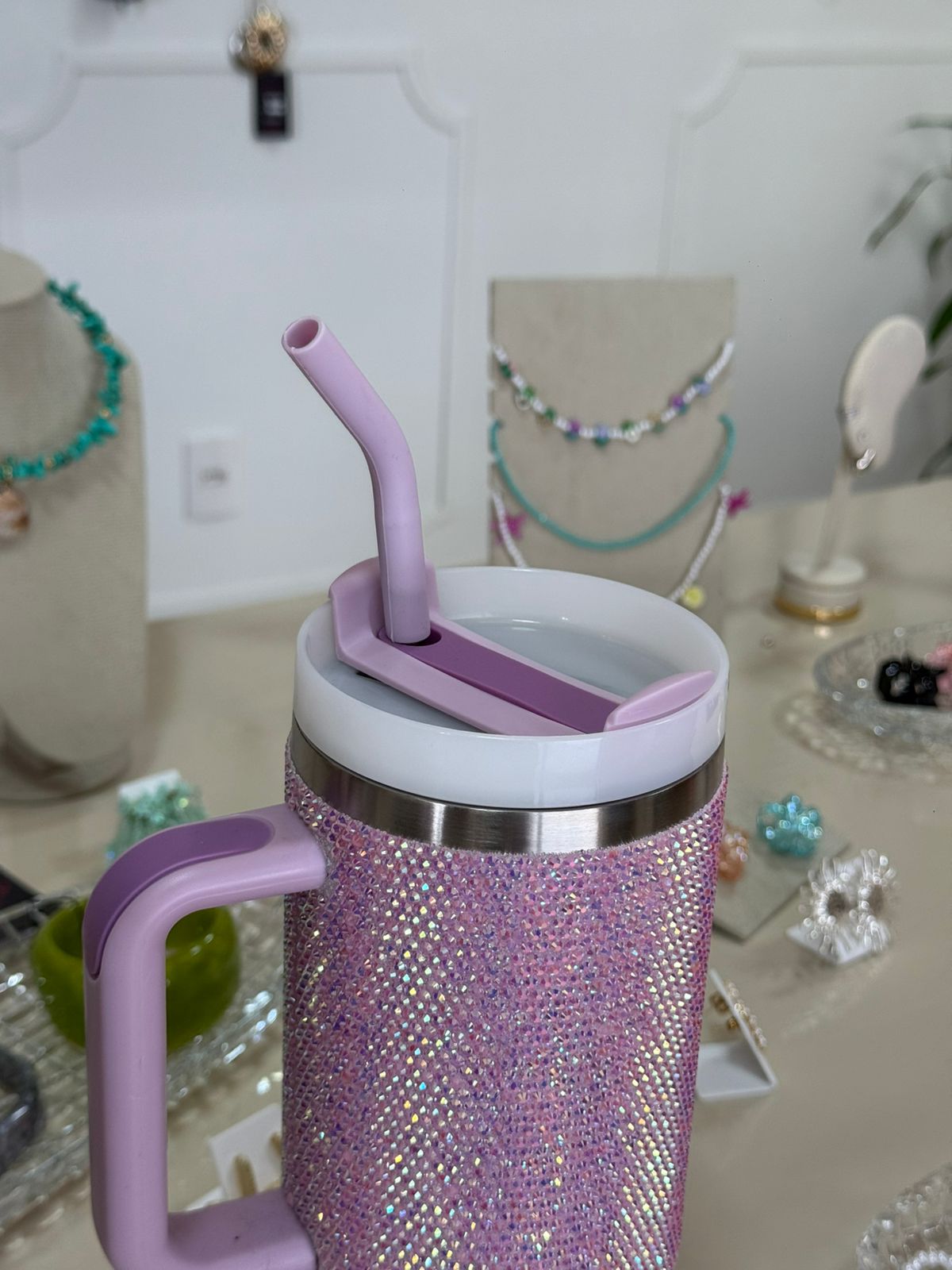 Copo Térmico Rosa com Strass