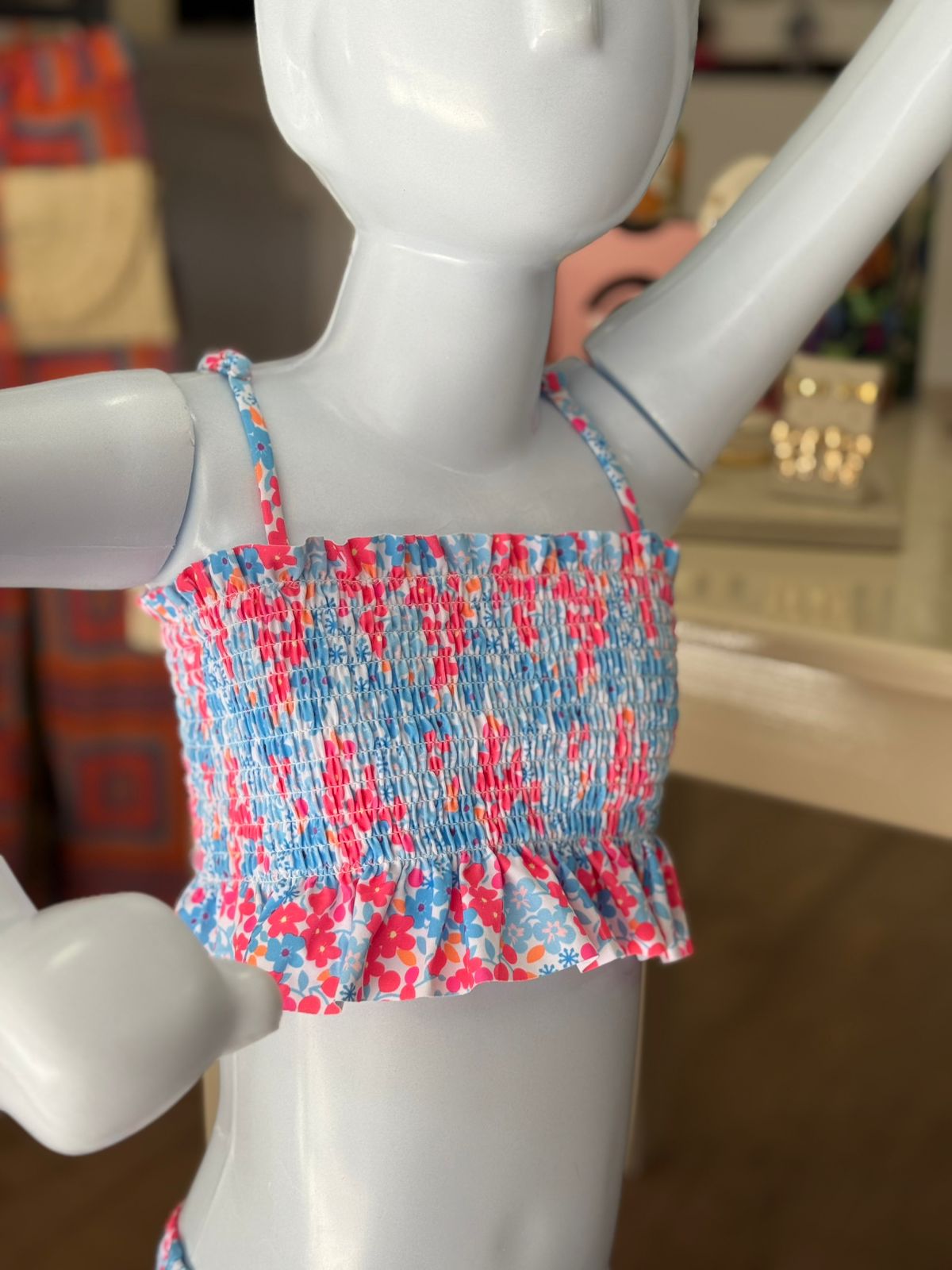 Biquíni Infantil Floral com Top Lastex e Babados