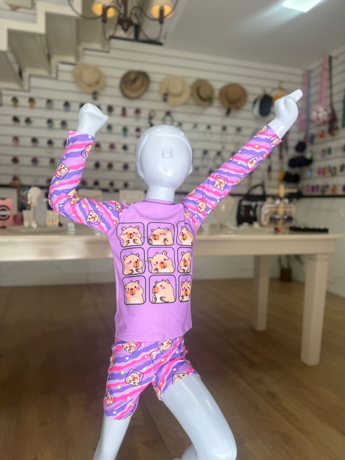 Conjunto Infantil Lilás Ursinhos – Blusa UV Manga Longa + Shortinho