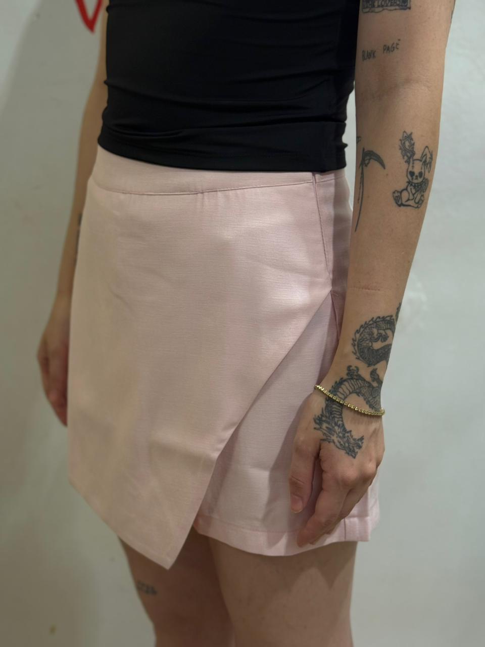 Shorts Saia de Alfaiataria Rosa Bebê