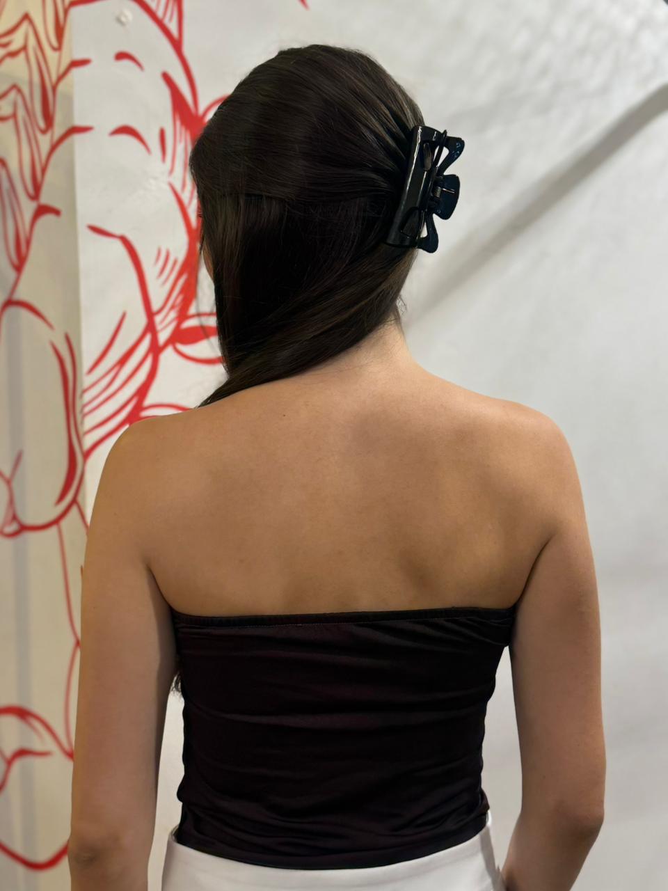 Body MarromTomara que Caia com Detalhe Dourado Orgânico no Decote