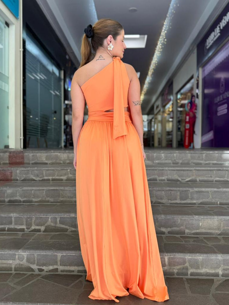 Vestido Laranja Um Ombro Só