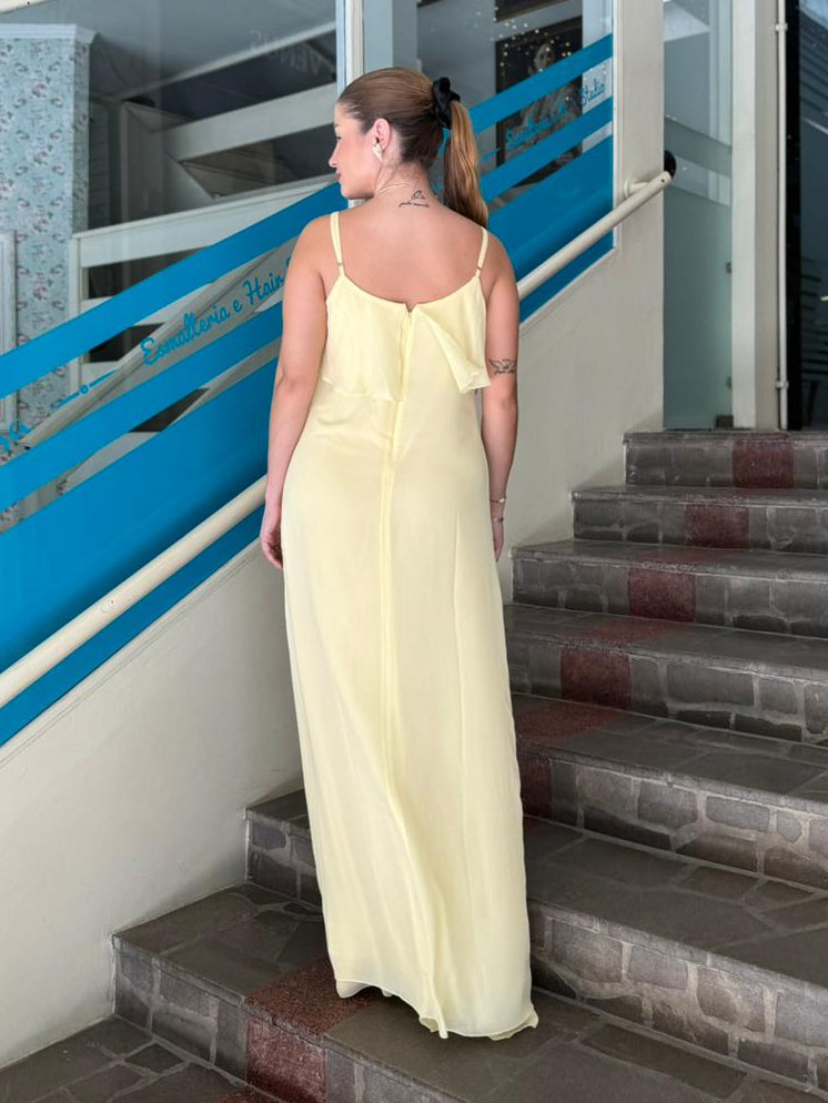 Vestido Amarelo Manteiga com Babados