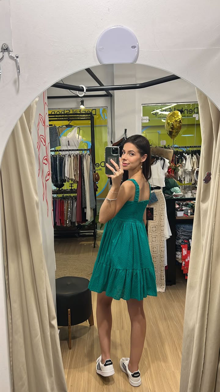 Vestido verde de lese com laço