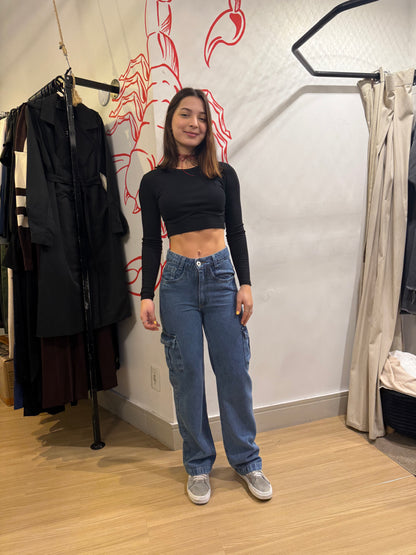 Calça cargo jeans