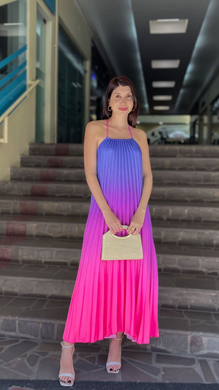 Vestido degradê roxo com rosa