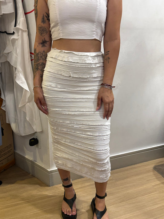 Saia midi branca com babados