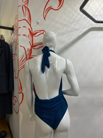 Maiô Azul Lurex Decote Profundo