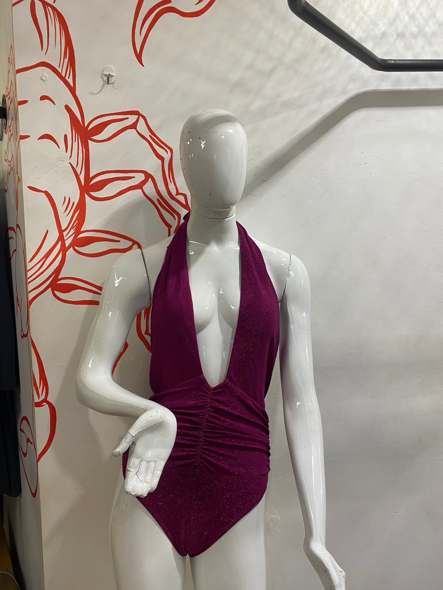 Maiô Fúcsia Lurex Decote Profundo