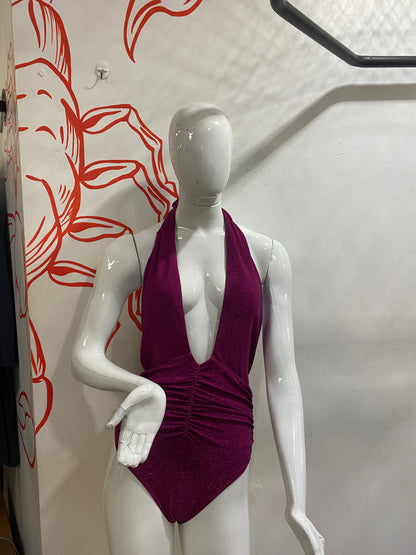 Maiô Fúcsia Lurex Decote Profundo