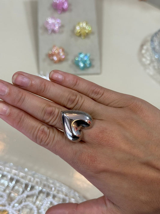 Anel Prateado Coração