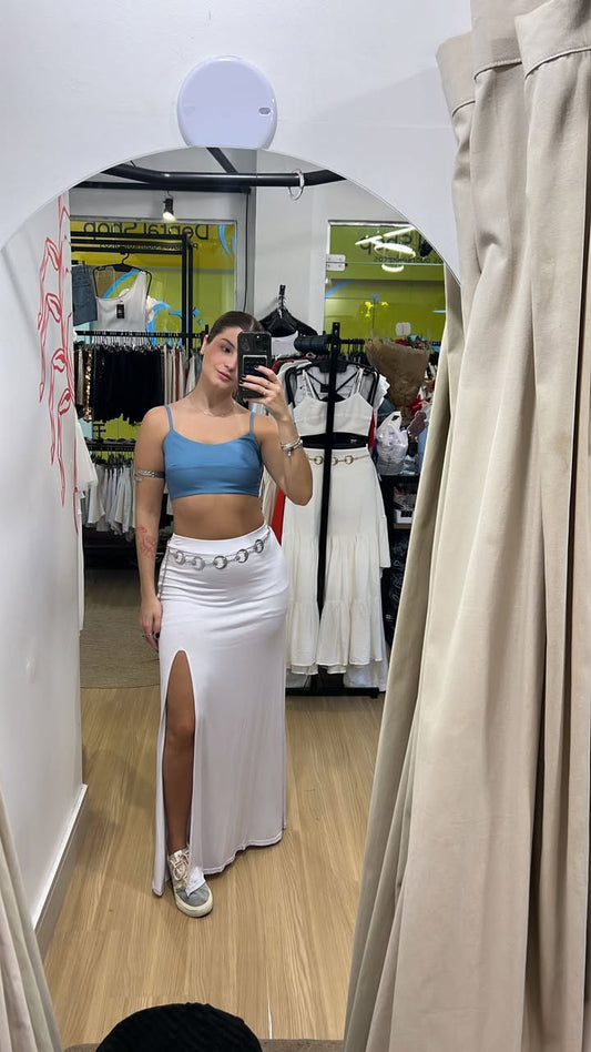 Cropped azul com costura no peito