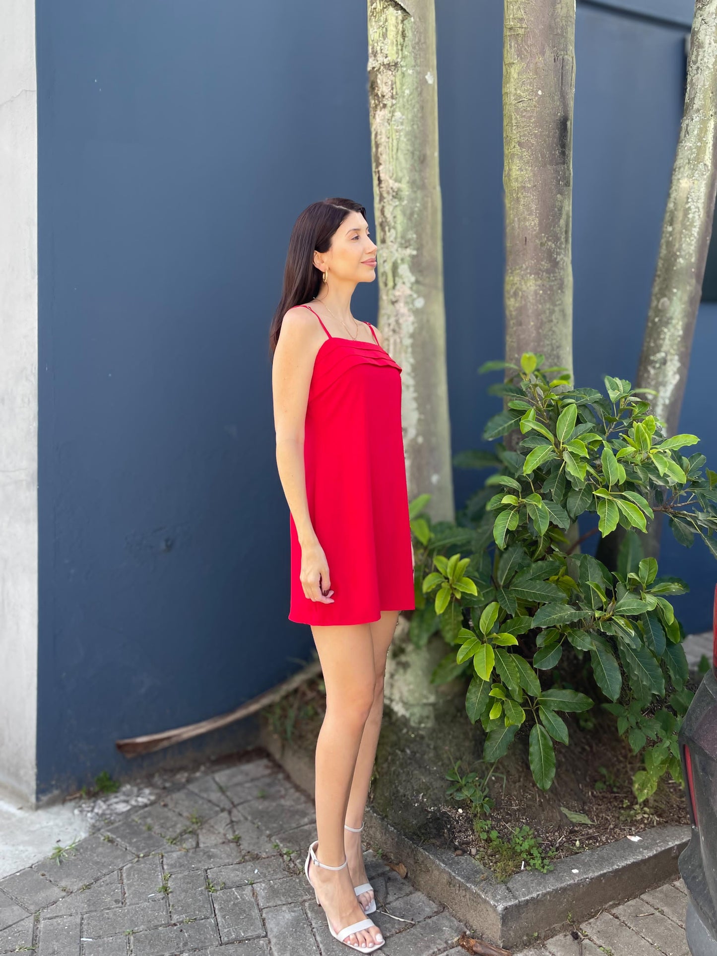 Vestido vermelho com pregas