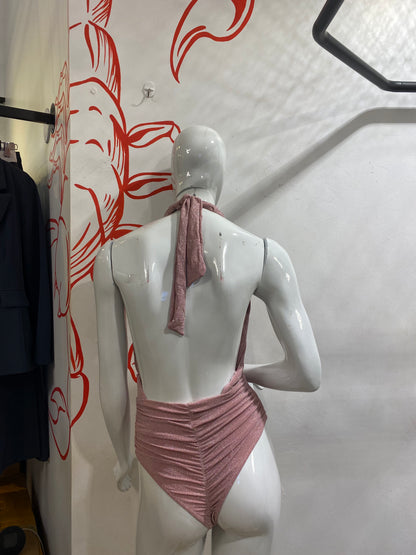 Maiô Rosa Lurex Decote Profundo