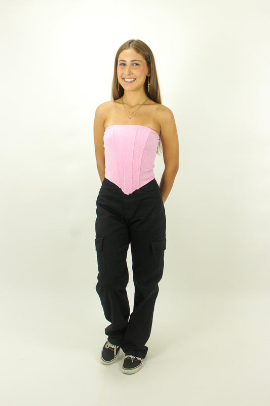 Corset canelado rosa claro