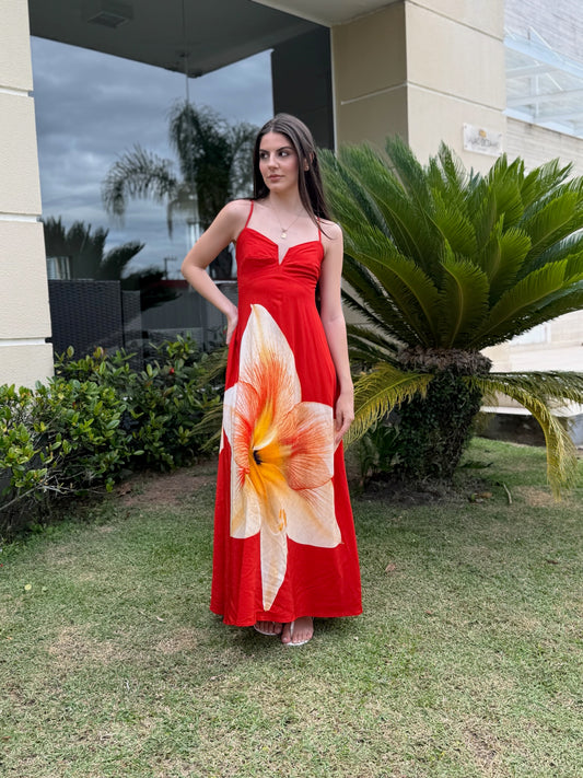 Vestido Vermelho Floral