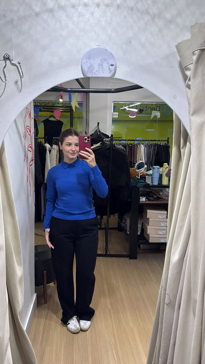 Blusa gola tricot azul