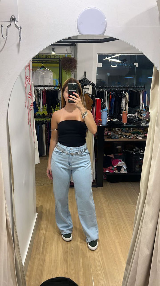 Calça jeans reta azul claro