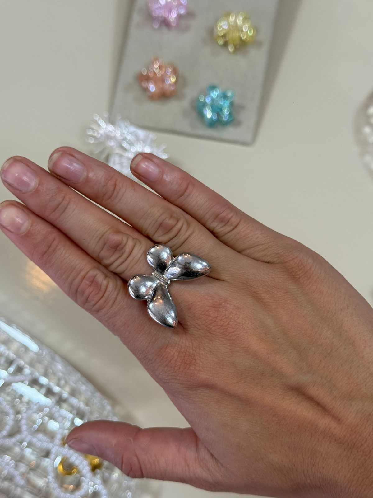 Anel Prateado Borboleta