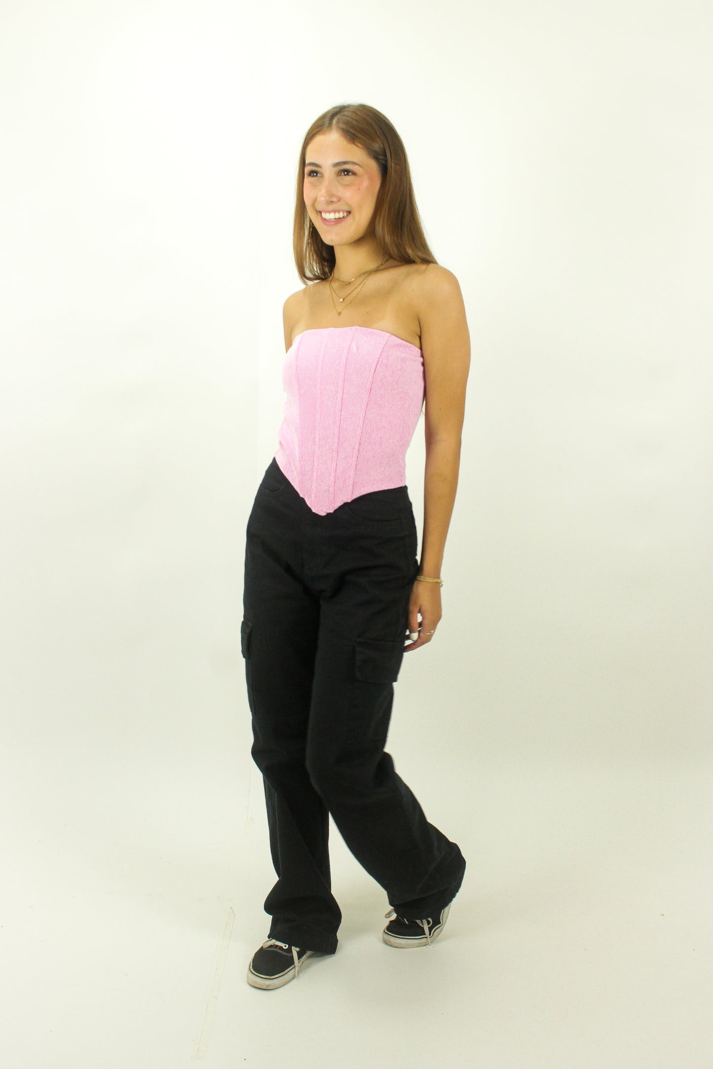 Corset canelado rosa claro