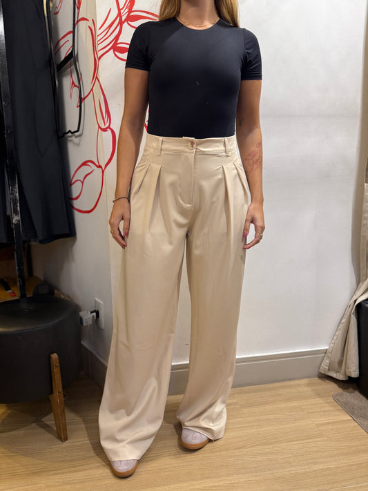 Calça Pantalona Alfaiataria Bege