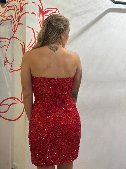 Vestido Vermelho de Paetê Tomara-que-Caia