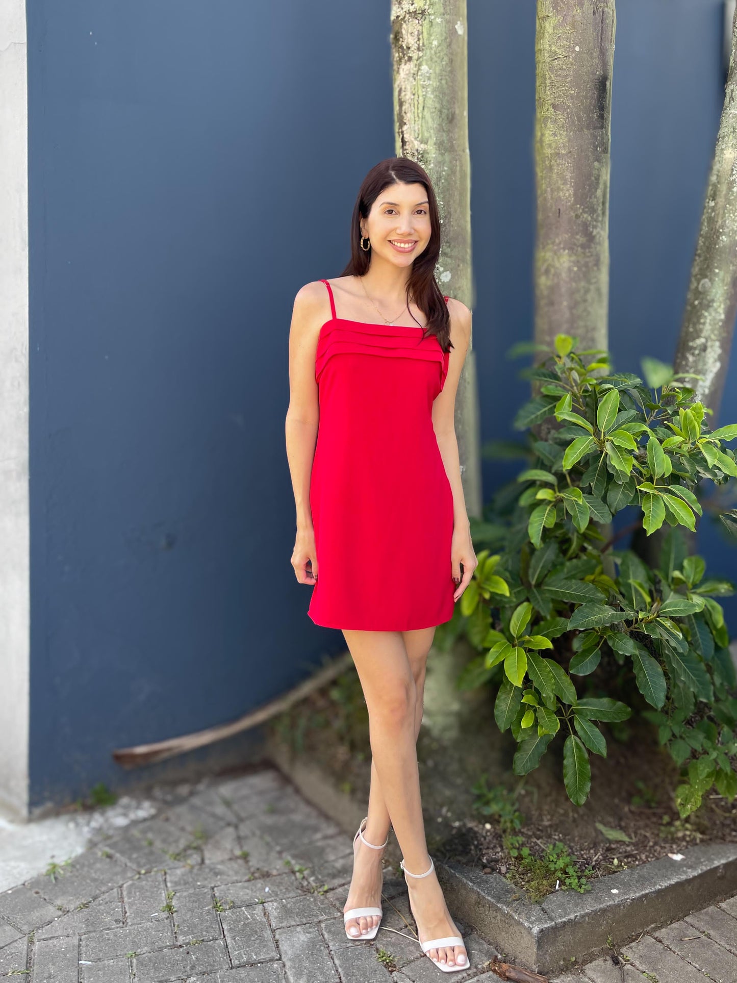 Vestido vermelho com pregas