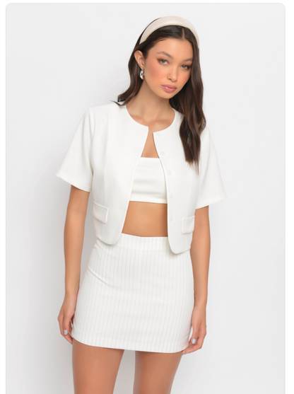 Short Saia Risca de Giz Branco