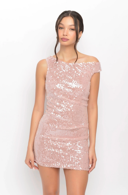 Vestido Assimétrico Paetê De Malha