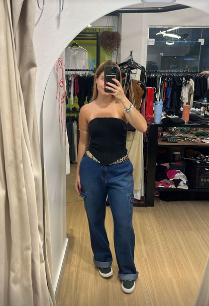 Calça cargo jeans azul