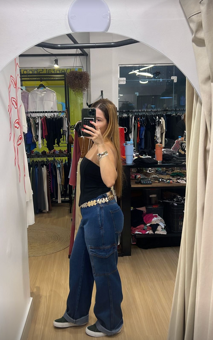 Calça cargo jeans azul