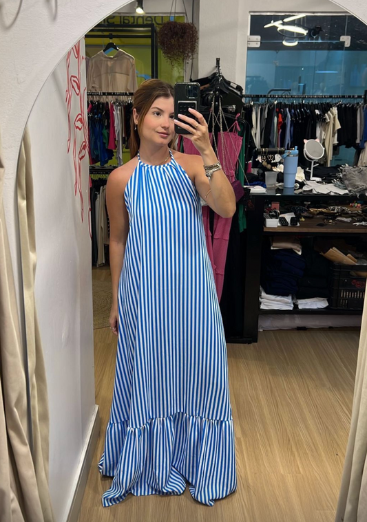 Vestido longo de listras