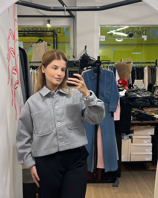 Casaco lã batida cinza