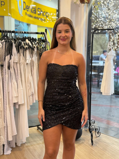 Vestido Preto de Paetê Tomara que Caia