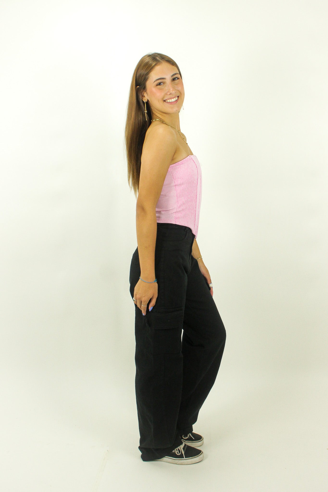 Corset canelado rosa claro