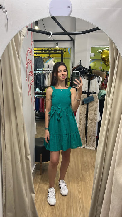 Vestido verde de lese com laço