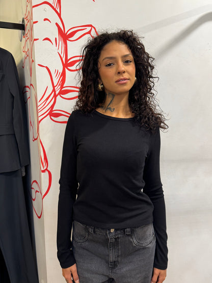 Blusa manga longa em textura wafle