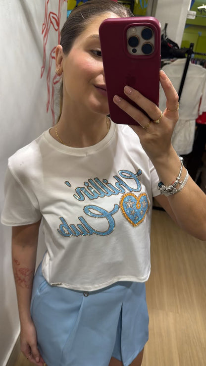 Conjunto saia de pregas com cropped