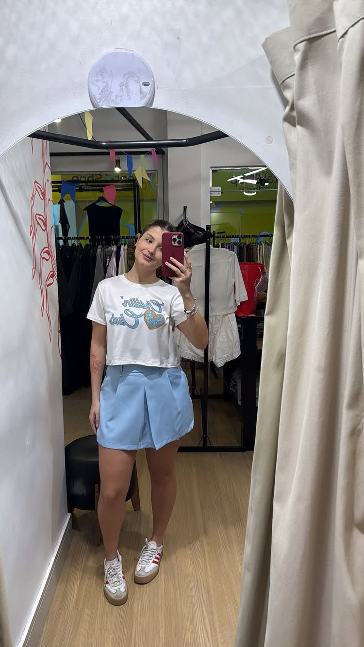 Conjunto saia de pregas com cropped