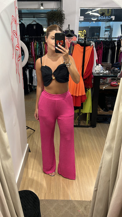 Calça com fenda em lurex