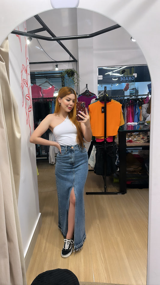 Saia jeans midi