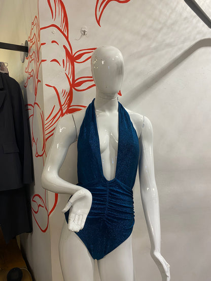 Maiô Azul Lurex Decote Profundo