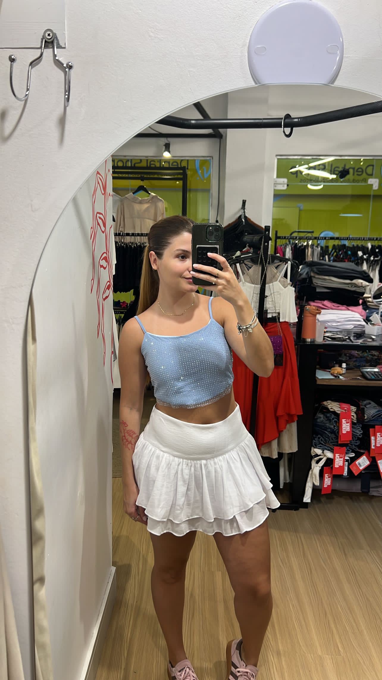 Cropped brilhos azul bebê