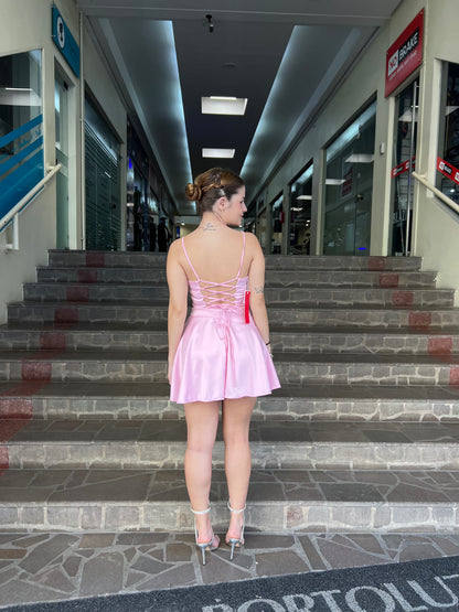 Conjunto acetinado rosa bebê